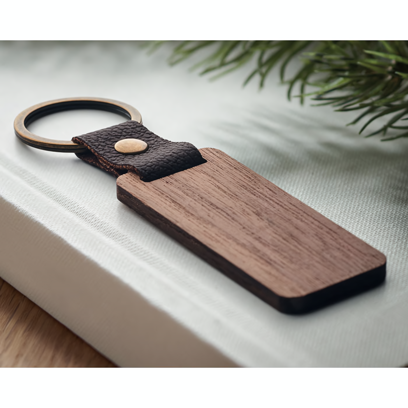 [ENGRAVABLE] Wood Leather Keychain