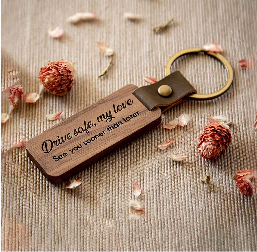 [ENGRAVABLE] Wood Leather Keychain